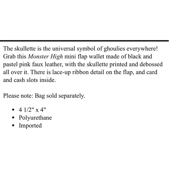 Monster High Wallet Pink Bow Lace Black Skullette Mini Flap‎ Card Holder New - Picture 5 of 5